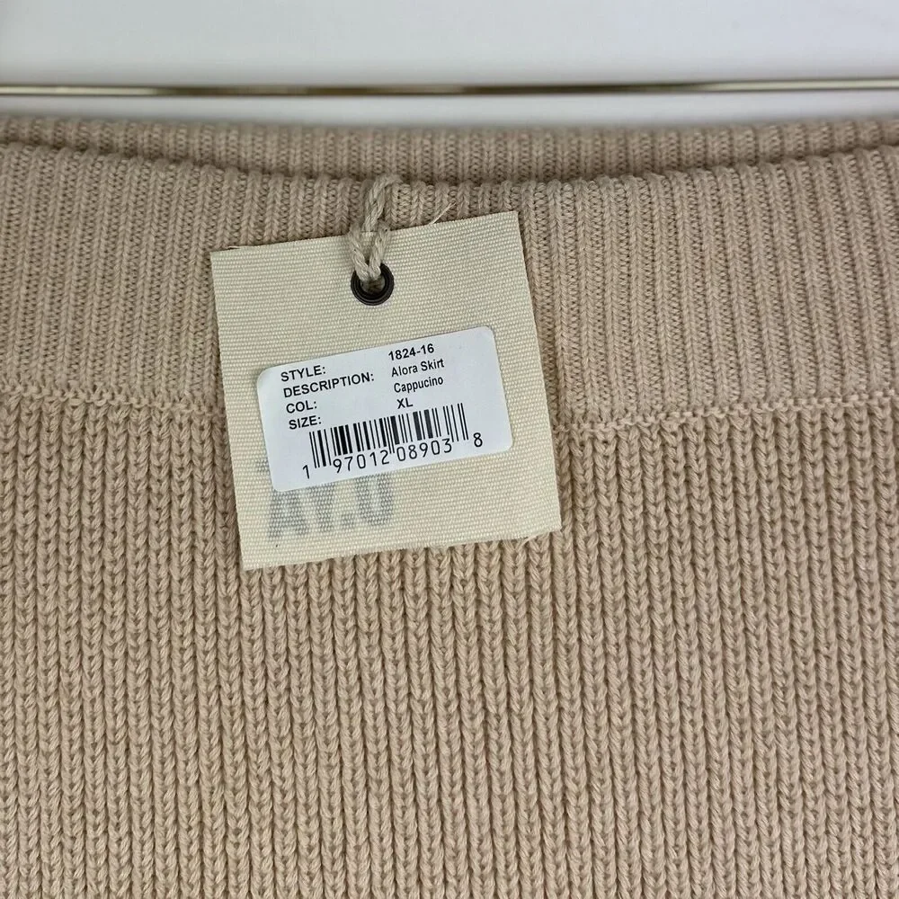 SER.O.YA Arola Skirt Rib Knit Cappuccino Beige Pull On Cotton Distressed XL NWT